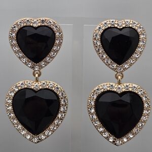 ✨2/$10✨Black Stone Heart Rhinestone Dangle Earrings Statement 2.5”